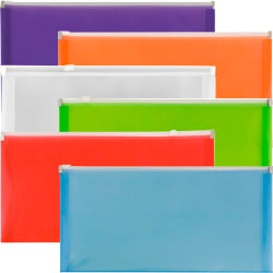 JAM Paper Plastic Wallet Envelopes, #10, Zipper Closures, Assorted Colors, Pack Of 6 Envelopes