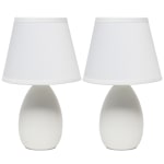 Creekwood Home Nauru Petite Ceramic Oblong Table Lamps, 9-1/2inH, White Shades/White Bases, Set Of 2