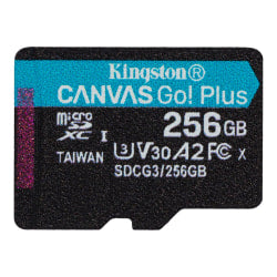 Kingston Canvas Go! Plus SDCG3 256 GB Class 10/UHS-I (U3) microSDXC - 1 Pack - 170 MB/s Read - 90 MB/s Write - Lifetime Warranty