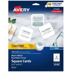 Avery Clean Edge Printable Business Cards With Sure Feed Technology For Inkjet Printers, 2in x 3.5in, White, 200 Blank Cards