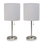 LimeLights Stick Lamps, 19-1/2inH, Gray Shade/Brushed Steel Base, Set Of 2 Lamps