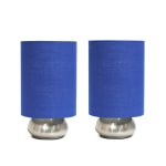 Simple Designs Gemini Mini Touch Table Lamps, 9inH, Blue Shade/Brushed-Nickel Base, Set Of 2