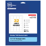 Avery Ultra Duty Permanent GHS Chemical Labels, 97183-WMUI25, Rectangle, 1-1/4in x 1-3/4in, White, Pack Of 800