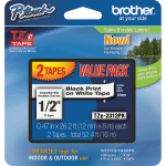 Brother TZe-231 Black-On-White Tapes, 0.5in x 26.2ft, Pack Of 2