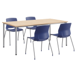 KFI Studios Dailey Table Set With 4 Sled Chairs, Natural/Silver Table/Navy Chairs