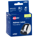 Avery Direct Thermal Roll Labels, 4150, Rectanlge, 1-1/8in x 3-1/2in, White, 130 Labels Per Roll, Box Of 2 Rolls