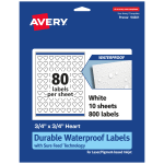 Avery Waterproof Permanent Labels With Sure Feed, 94601-WMF10, Heart, 3/4in x 3/4in, White, Pack Of 800