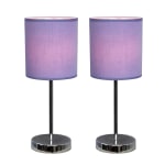 Simple Designs Mini Basic Table Lamp with Fabric Shade, 11inH, Purple/Chrome, Set of 2 Lamps