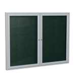 Ghent 2 Door Enclosed Vinyl Bulletin Board, Satin Aluminum Frame, 48inH x 60inW, Ebony