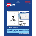 Avery Waterproof Permanent Labels With Sure Feed, 94117-WMF25, Cigar, 2-3/8in x 8in, White, Pack Of 75