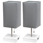 Simple Designs Petite Stick Lamps With USB Charging Port, Gray Shade/White Base, Set Of 2 Lamps