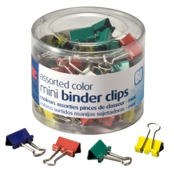 OIC Binder Clips Tub, Mini Clips, 9/16in, Assorted Colors, Pack Of 60