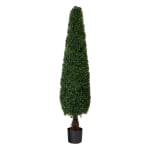 Nearly Natural Boxwood Topiary 5'H Artificial Tree With Planter, 60inH x 13inW x 13inD, Green/Black