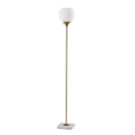 Adesso Fiona Torchiere, 71inH, White Opal Shade/Antique Brass And White Marble Base