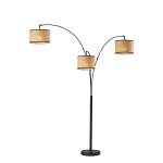 Adesso Bowery 3-Arm Arc Lamp, 82inH, Natural Shade/Antique Brass Base