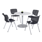 KFI Studios KOOL Round Pedestal Table With 4 Stacking Chairs, 41inH x 36inD, Designer White/Black