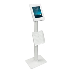 Mount-It! MI-3770W Secure iPad Floor Stand With Document Holder, 49-1/8inH x 11-3/4inW x 15-3/4inD, White