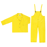 Three-Piece Rain Suit, Jacket/Hood/Pants, 0.28 mm PVC/Nylon, Yellow, 3X-Large