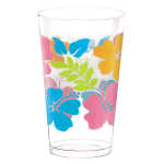 Amscan Summer Luau Hibiscus Plastic Tumblers, 16 Oz, Clear, Pack Of 26 Tumblers