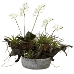 Nearly Natural Orchid & Succulent 20inH Plastic Floral Garden With Driftwood & Decorative Vase, 20inH x 22inW x 16inD, White/Green