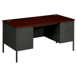 HON Metro 60inW Classic Double-Pedestal Computer Desk, Mahogany/Charcoal