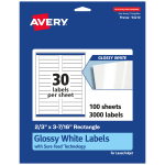 Avery Glossy Permanent Labels With Sure Feed, 94210-WGP100, Rectangle, 2/3in x 3-7/16in, White, Pack Of 3,000