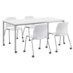 KFI Studios Dailey Table And 4 Chairs, With Caster, White/Silver Table, White/Silver Chairs