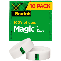 Scotch Magic Tape, Invisible, 3/4 in x 1000 in, 10 Tape Rolls, Clear, Home Office and School Supplies