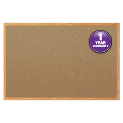 Quartet Economy Cork Bulletin Board, 24in x 36in, Wood Frame With Oak Finish