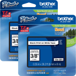 Brother P-touch TZe Laminated Tape Cartridges, 3/8inW x 26 1/5L , Rectangle, White, 2 Per Bundle