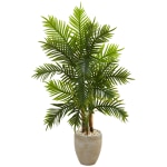 Nearly Natural Areca Palm 60inH Artificial Real Touch Tree With Planter, 60inH x 32inW x 21inD, Green/Sand