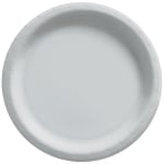 Amscan Round Paper Plates, Silver, 10in, 50 Plates Per Pack, Case Of 2 Packs