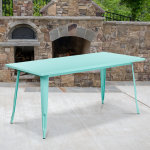 Flash Furniture Commercial Grade Indoor/Outdoor Metal Table, 29-1/2inH x 31-1/2inW x 63inD, Mint Green