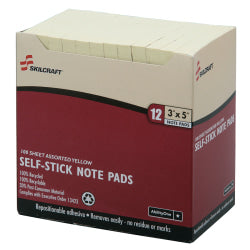 SKILCRAFT 3in x 5in 30% Recycled Self-Stick Notes, Yellow (AbilityOne 7530-01-116-7865)