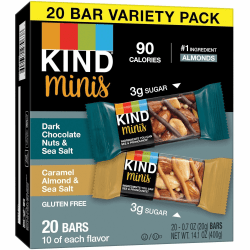 KIND Minis Nuts & Sea Salt Nut Bars Variety - Cholesterol-free, Gluten-free, Low Glycemic, Trans Fat Free, Low Sugar, Low Sodium - Dark Chocolate Nuts and Sea Salt, Caramel Almond and Sea Salt - 1.03 lb - 20 / Pack