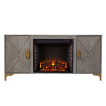 SEI Furniture Lantara Electric Fireplace, 26-1/2inH x 56inW x 16-3/4inD, Graywash/Gold