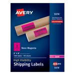 Avery High-Visibility Shipping Labels, AVE5974, 2in x 4in, Neon Magenta, Box Of 1000