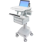 Ergotron StyleView Laptop Cart Desk Workstation SLA Powered, 4 Drawers, 50-1/2inH x 17-1/2inW x 30-3/4inD, White/Gray