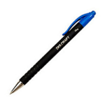 SKILCRAFT AbilityOne Rubberized Retractable Ballpoint Pens, Fine Point, Black Barrel, Blue Ink, Box Of 12 Pens