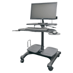 Kantek Sit to Stand Mobile Height Adjustable Computer Workstation With LCD Monitor Mount Pole, 48-1/2inH x 27-1/2inW x 25inD, Black