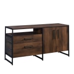 Sauder Briarbrook Modern Entertainment Credenza Cabinet For 60in TVs With Doors And Drawers, 29-3/4inH x 58inW x 18-1/2inD, Barrel Oak/Black