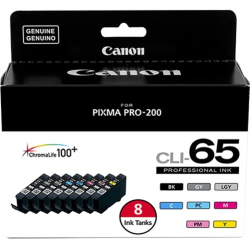 Canon Professional CLI-65 Black, Cyan, Magenta, Yellow, Photo Cyan, Photo Magenta, Gray, Light Gray Ink Cartridges, Pack Of 8