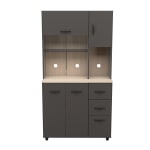 Inval Storage Cabinet With Microwave Stand, 66-1/8inH x 23-5/8inW x 15-7/16inD, Dark Gray/Maple