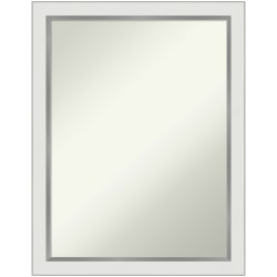 Amanti Art Narrow Non-Beveled Rectangle Framed Bathroom Wall Mirror, 27in x 21in, Eva White Silver