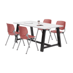 KFI Studios Midtown Table With 4 Stacking Chairs, Designer White/Coral Orange