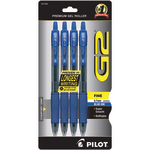 Pilot G2 Retractable Gel Pens, Fine Point, 0.7 mm, Clear Barrels, Blue Ink, Pack Of 4 Pens