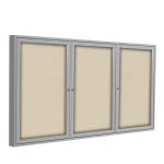 Ghent 3 Door Enclosed Fabric Bulletin Board, Satin Aluminum Frame, 48inH x 96inW, Beige