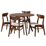 Baxton Studio Philip Dining Set, 29-1/2inH x 39-7/16inW x 39-7/16inD, Light Beige/Walnut Brown