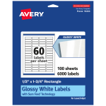 Avery Glossy Permanent Labels With Sure Feed, 94204-WGP100, Rectangle, 1/2in x 1-3/4in, White, Pack Of 6,000