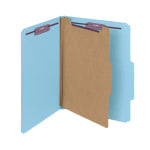 Smead Pressboard Classification Folder with SafeSHIELD Fastener, 1 Divider, Letter Size, 100% Recycled, Blue